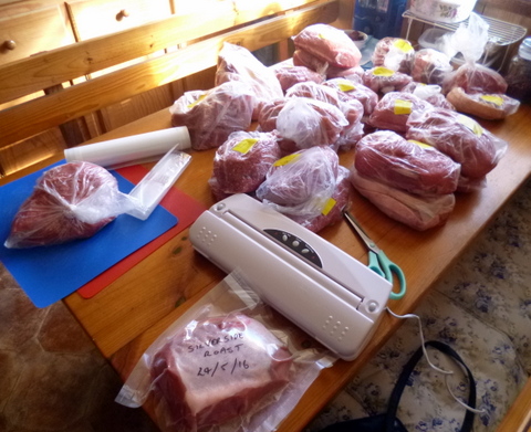 Vacuum packing bulk meat for freezing, back in the day