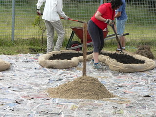 Sand in the centre of the mandala garden ready for the herb spiral Sand in the centre of the mandala garden ready for the herb spiral