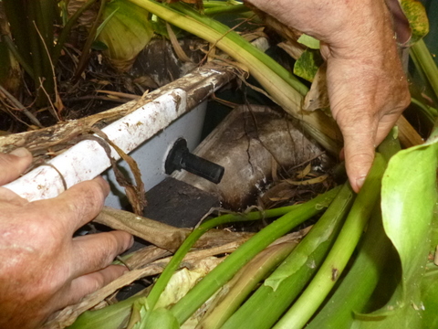 Drain from first bathtub into second bathtub