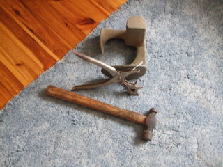 The tools I used, including rotary punch (which didn't work)