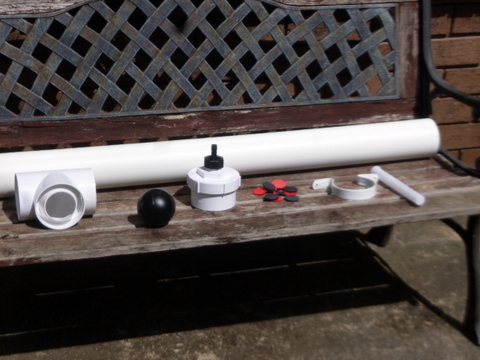 Contents of the First Flush Diverter kit (not including the 90mm pipe at the back)