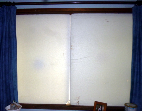 Polystyrene sheeting on the inside of the windows