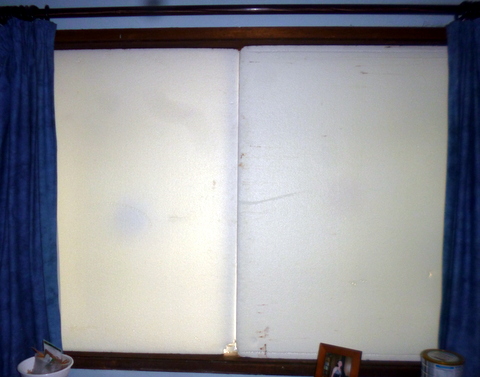 Polystyrene sheeting on the inside of the windows
