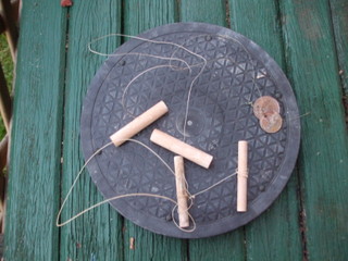 Lazy susan with cutting wires sitting on top