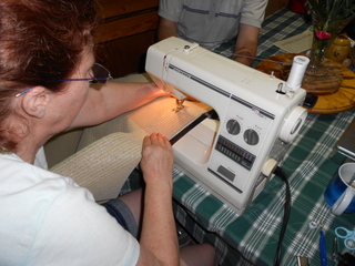 Sewing the pocket for the bottom dowel