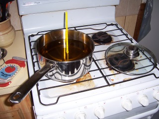Heating the oils on the stove